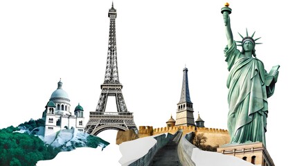 Collage of famous places of the world element for