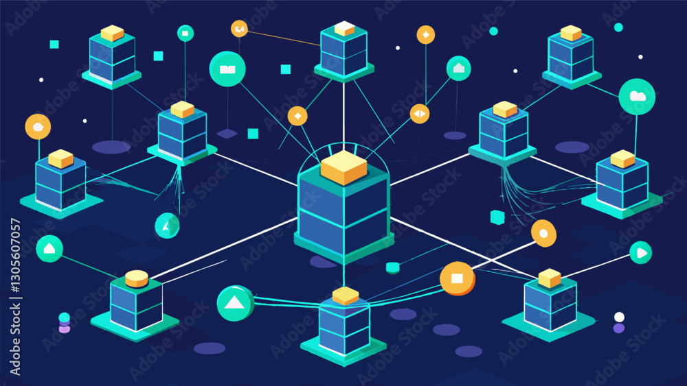 Poster thousands of glowing nodes and data hubs showing the constant flow of information through the teleco
