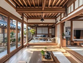 Elegant wooden interior of a traditional style home with details