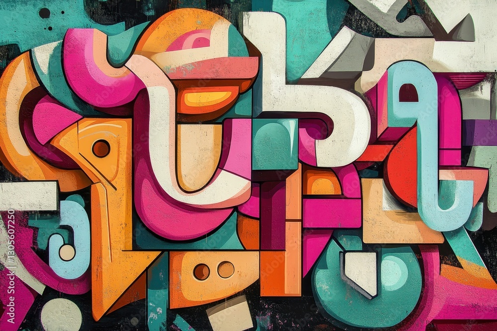 Poster colorful abstract artwork presents various shapes and forms on a textured surface