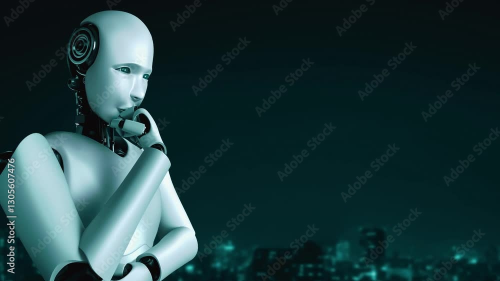 Poster futuristic robot artificial intelligence huminoid ai for industrial factory technology development a