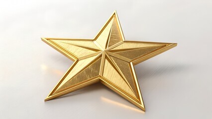 Obraz premium Étoile dorée brillante à cinq branches centrée sur fond blanc uni. Symbole Sapin,Star decoration isolated on white background,Golden Christmas Tree Topper Isolated on White