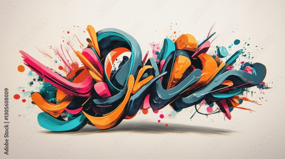 Poster a colorful abstract artwork depicting dynamic shapes and splashes