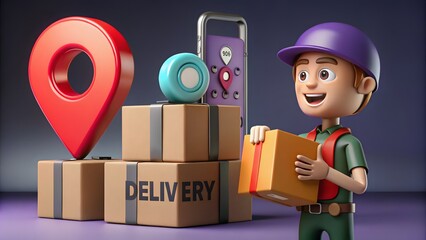 Delivery tracking concept with courier holding pac