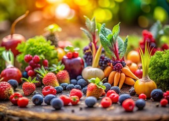 Miniature World: Vibrant Berries and Root Vegetables in a Tilt-Shift Fantasy