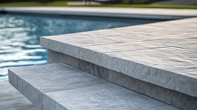 Gray stone pool deck steps