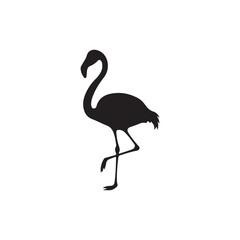 Naklejka premium flamingo silhouette isolated on white.Elegant Black Silhouette of a Flamingo.A simple, clean silhouette of a flamingo, perfect for logos, icons, or graphic design.