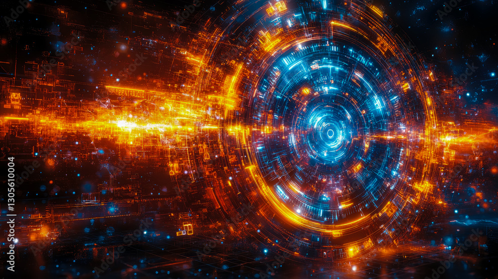 Poster cybernetic aperture: a futuristic portal of interconnected data streams
