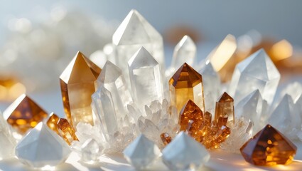 Closeup Of White And Amber Crystal Clusters.