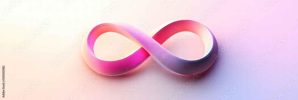 Poster Colorful infinity symbol made of ribbon on a soft gradient background during daylight. Generative AI