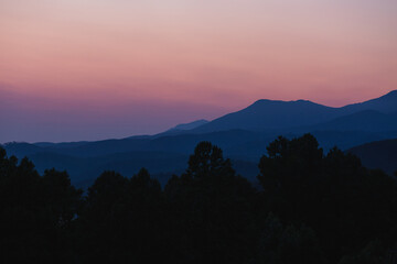 Pink skies in the Smoky Mountains of America.