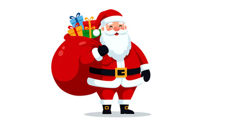 Santa Claus standing with a big red sack full of Christmas gifts