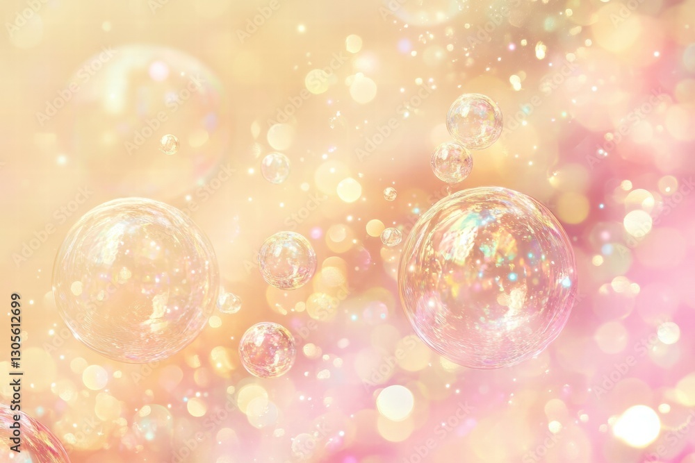 Aufkleber Soft shimmering bubbles floating in a dreamy pastel backdrop during a joyful celebration. Generative AI