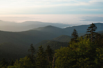 Hazy views of the mountain landscape, in the Smoky Mountains of America.