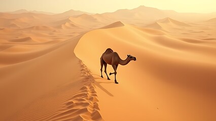lone camel, desert sand, tenacity, strength