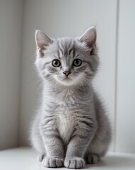 Obraz premium Cute gray kitten sitting with curious expression