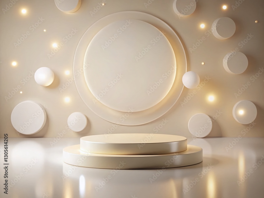 Poster minimalist white podium with floating creamy lights on gradient background - product display mockup