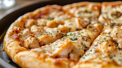 Delicious Chicken Pizza Gourmet Food Photography Closeup Shot Appetizing Meal Restaurant Menu Image High Resolution Tasty Pizza Recipe Baked Food     
