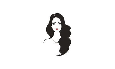 Beautiful Girl With Long Messy hair and Red Lipstick logo design