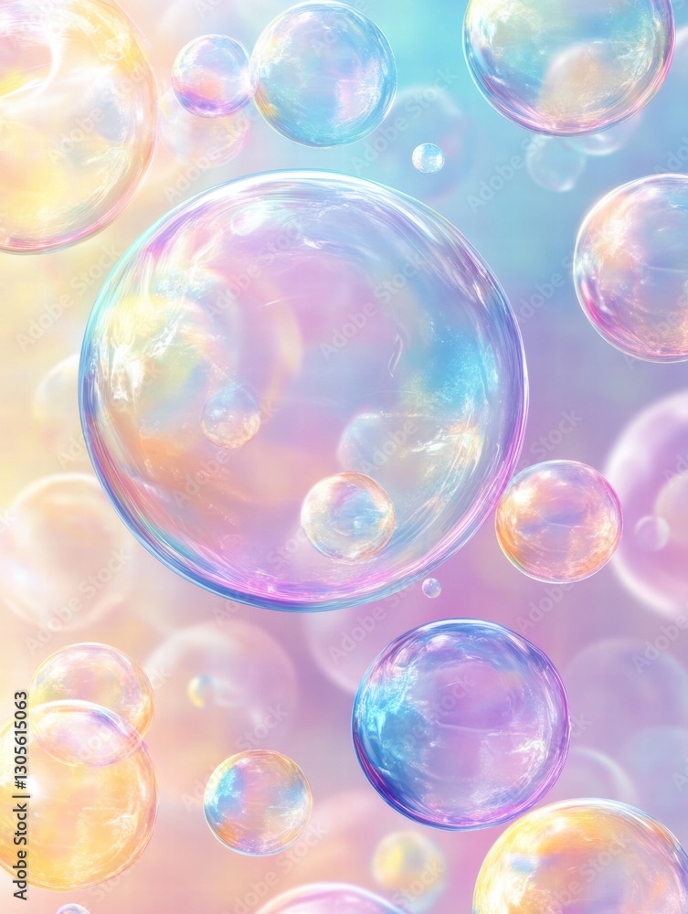 Aufkleber Colorful repeating pattern of soap bubbles with soft pastel hues against a dreamy backdrop of varying shades and textures. Generative AI
