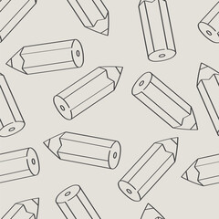 Seamless texture with line illustrations of pensils. Vector doodle design elements on white background