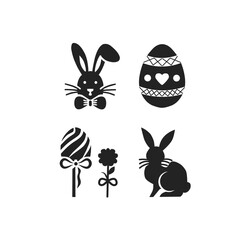 easter icon,vector easter bunny with easter eggs on white background 
