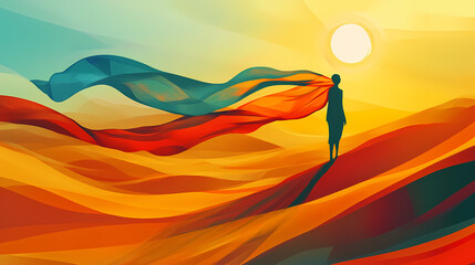 World press freedom day poster for the event is made with colors that depict courage and freedom. Freedom - Desert. Illustration