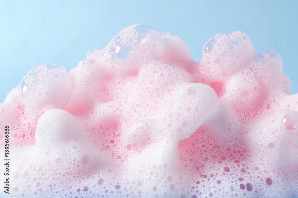 Aufkleber Soft pink foam creates a bubbly texture against a smooth blue background in a serene and calming setting. Generative AI