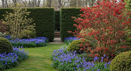 Obraz premium Beautiful Garden Pathway with Colorful Plants Formal Garden Design