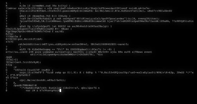Encrypted Programming Code slow Scrolling Cyber-Security Hacking Code. Programming Code flowing on Black Background. Technological Abstract Pattern. Concept of WEB, Cyber & Development.