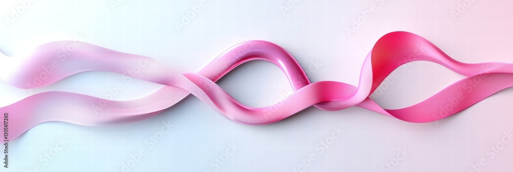 Poster Elegant and flowing pink ribbons on a soft pastel background create a serene and inviting atmosphere in this artistic layout. Generative AI