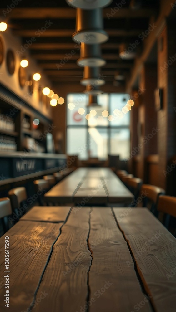Aufkleber empty wooden table rustic and blurred background of bar or pub for product display high quality phot