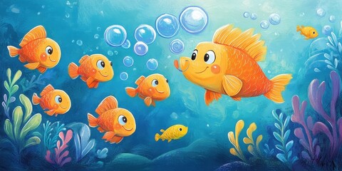 Fototapeta premium A group of adorable fish swimming in the ocean water