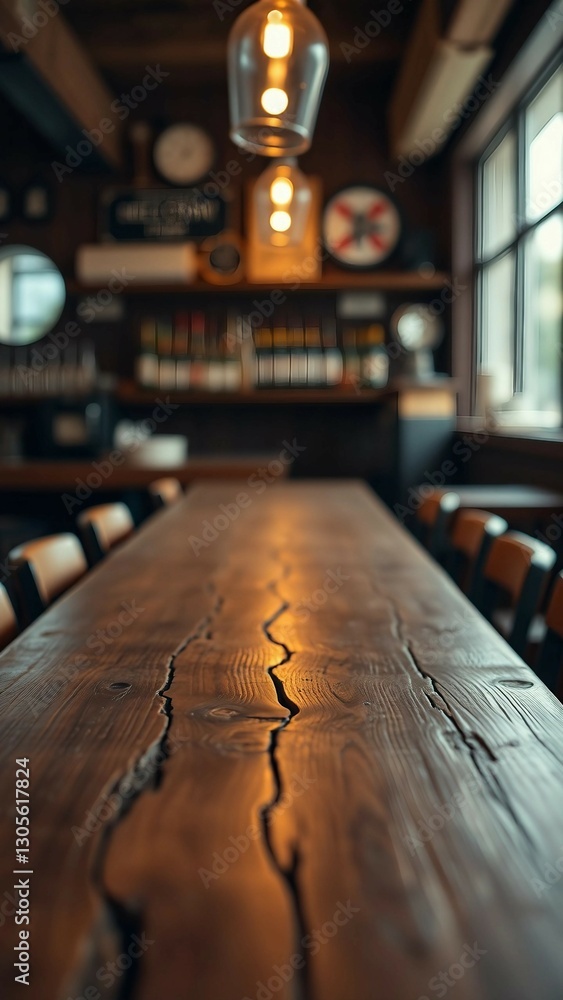 Aufkleber empty wooden table rustic and blurred background of bar or pub for product display high quality phot