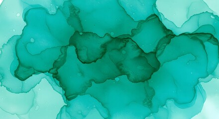 Obraz premium Abstract Teal and Emerald Green Ink Painting with Blending Texture