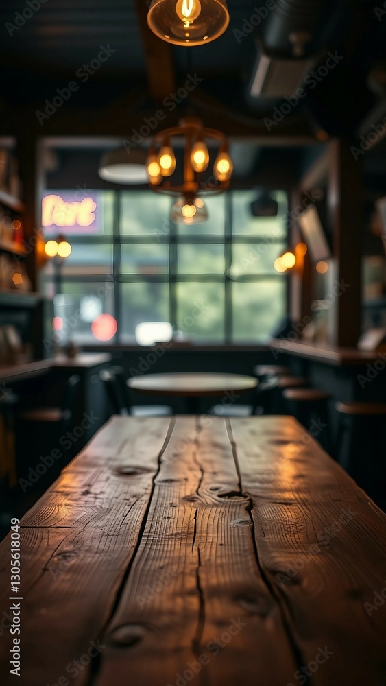 Aufkleber empty wooden table rustic and blurred background of bar or pub for product display high quality phot