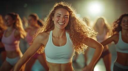Energetic women dancing in fitness class