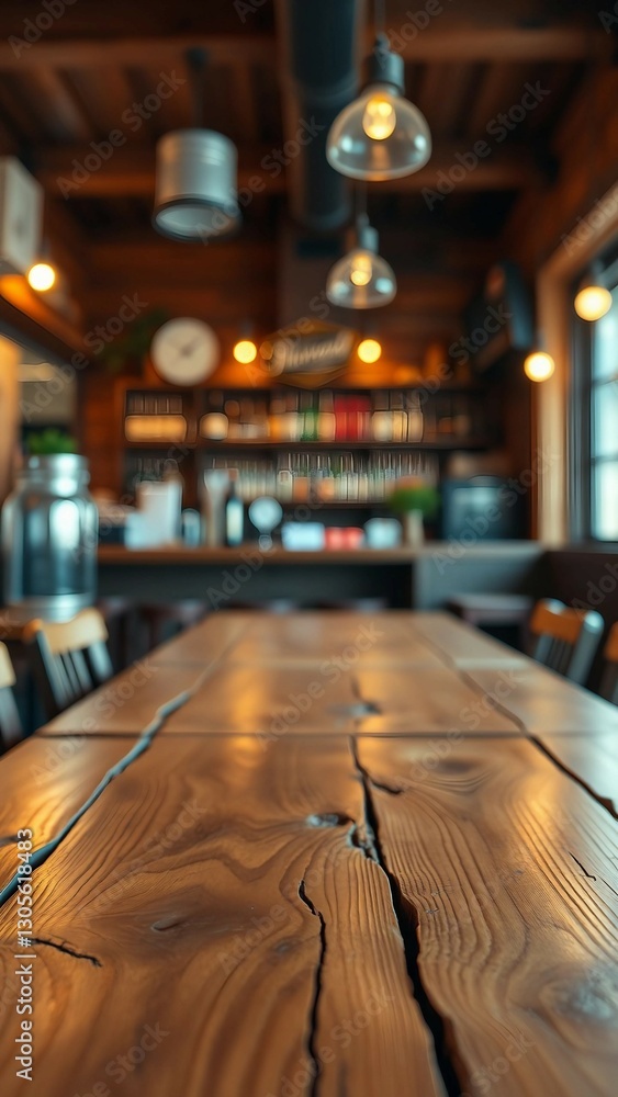 Aufkleber empty wooden table rustic and blurred background of bar or pub for product display high quality phot