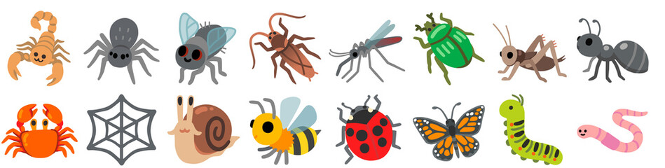 Pattern with insects isolated on white background 