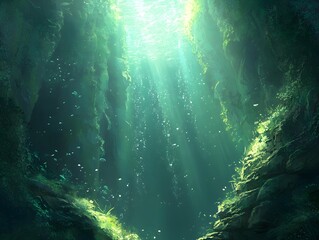 Fototapeta premium An underwater canyon with gently shimmering algae