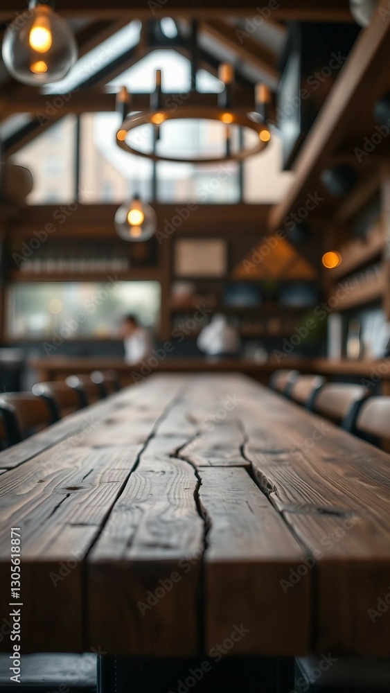 Aufkleber empty wooden table rustic and blurred background of bar or pub for product display high quality phot