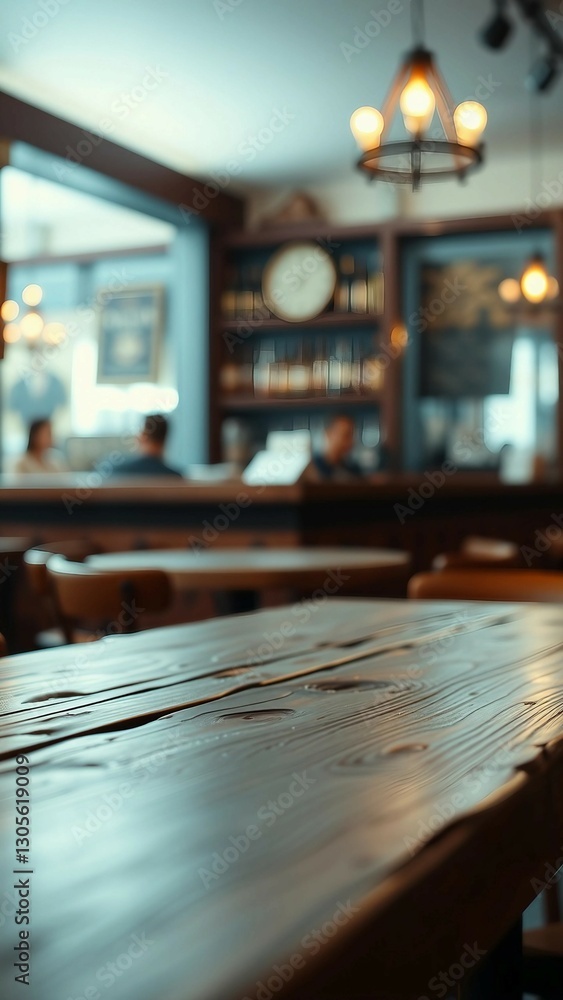Aufkleber empty wooden table rustic and blurred background of bar or pub for product display high quality phot