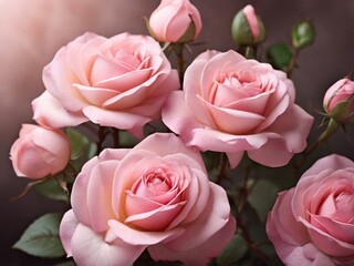Obraz premium Close-up of blooming pink roses with delicate petals.