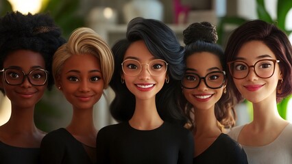 Obraz premium A group of women with different colored hair and glasses.