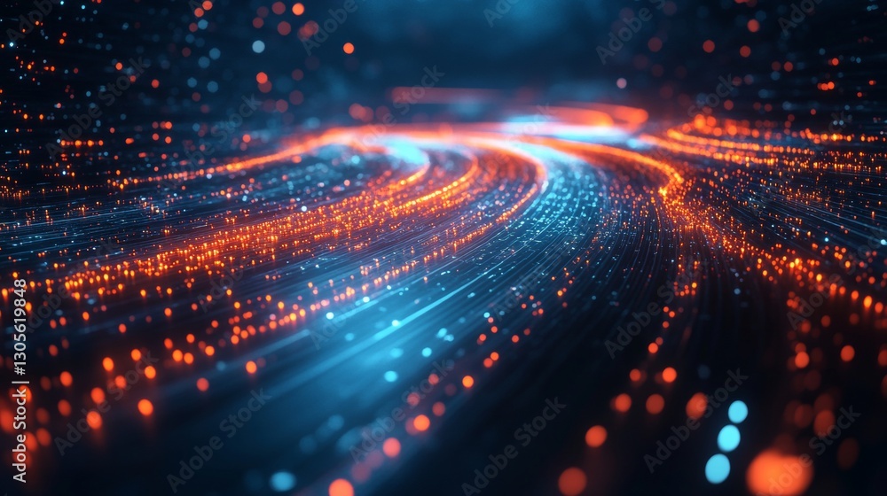 Poster digital roadmap for business process modernization. dynamic glowing path illustrates digital transfo