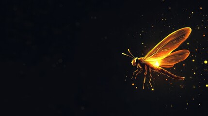 Naklejka premium A Glowing Insect With Extended Wings Against a Dark Background