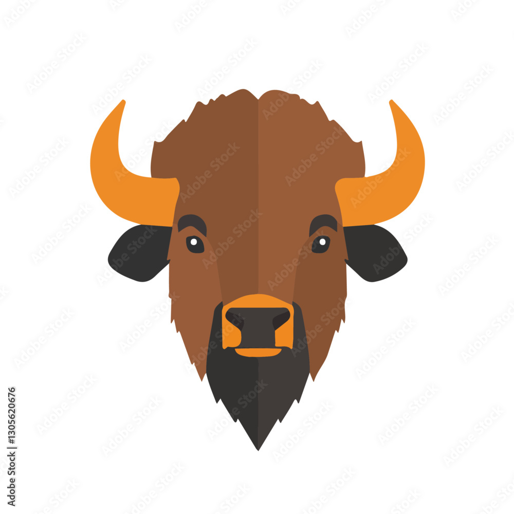 Wall mural 2d flat vector illustration bison face icon isolated on a white background.