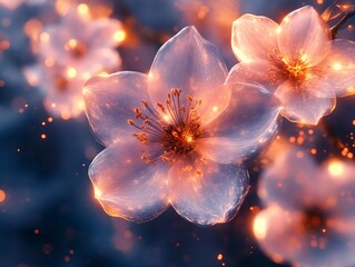 Glowing Blossoms Light Bloom on Dark Branch