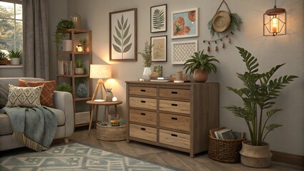 Home living room interior with drawer decorati
