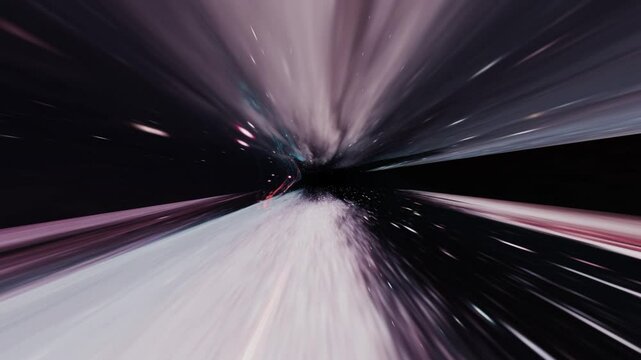 An abstract depiction of a space-time tunnel, drawing viewers into a high-speed journey through a wormhole. Featuring stars, nebulae, and futuristic patterns, it symbolizes interstellar travel and